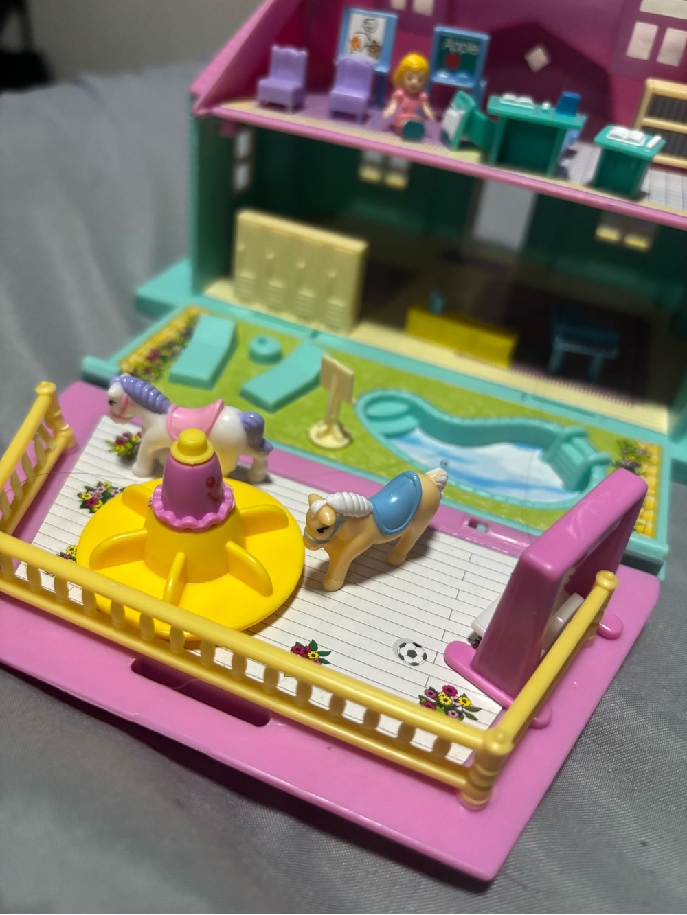 Pink Dolls House Playset with Carousel and Animal Figures